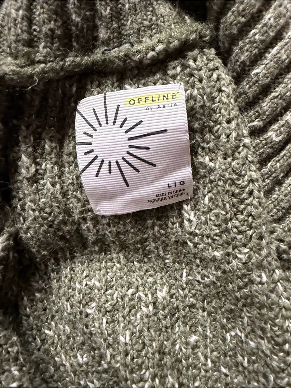 Aerie Oversized Olive Green Half-Zip Knit Sweater Large